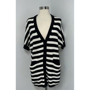 Cabi Whistle Cardigan Sweater Womens Size XXS Black White Striped Short Sleeve